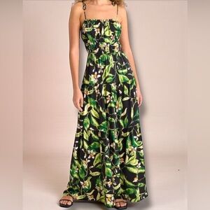 EXPRESS NWT $98 Floral Square Neck Sleeveless Tie Shoulder Tiered Maxi Dress XS